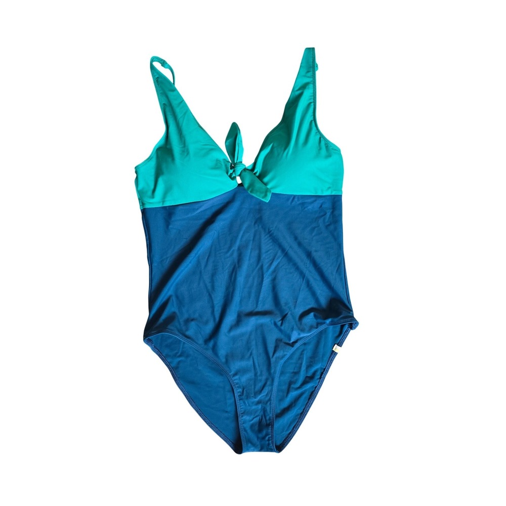 Summersalt Jetsetter Tie-Front‎ Teal Blue Colorblock One Piece Swimsuit Size 10